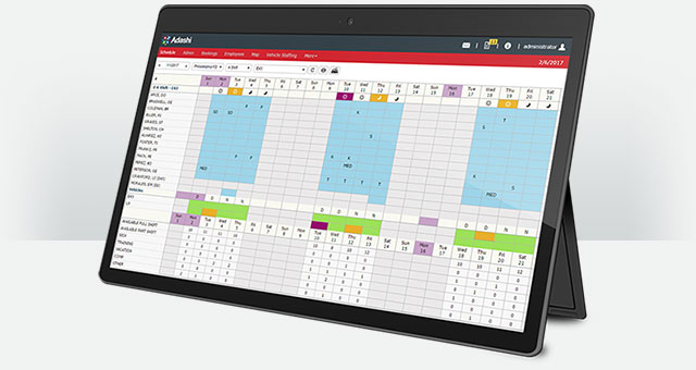 Adashi RollCall - Staff Scheduling Screen on a Surface Tablet